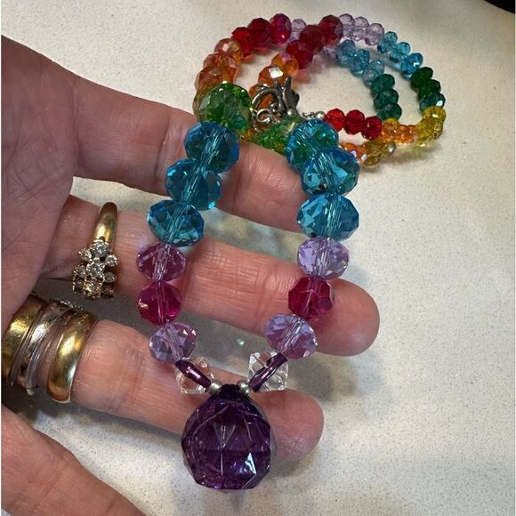 Handmade Necklace with Genuine Crystals in Graduating Rainbow Colors 22” 925 - Picture 3 of 3